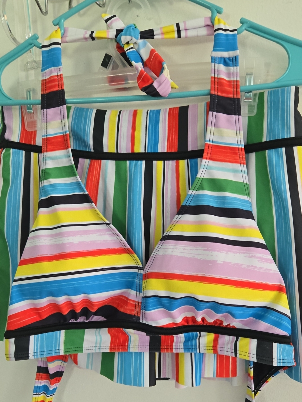 Striped Bikini Top And Swim Skirt Bottom Vertical Horizontal New Without Tags